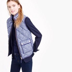 JCrew, gingham puffy vest.